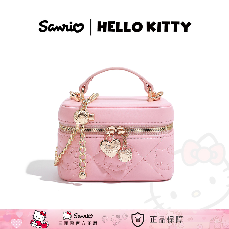 Hellokitty Hello Kitty Box Bag Quilted Chain Cosmetic Bag Sweet Girly Style Shoulder Crossbody Handbag