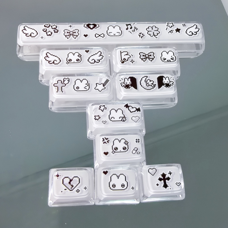 Pixel-Style Cute Rabbit Keyboard Keycap Set Stickers Translucent Personalized DIY Mechanical Cross-Axis Magnetic Axis Universal