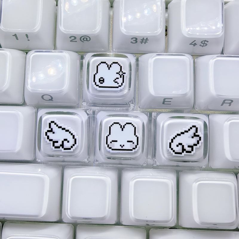 Cute Pixel Rabbit Translucent Keycap Stickers DIY Magnetic Switch Cross Nail Art Typing Tool Mechanical Keyboard