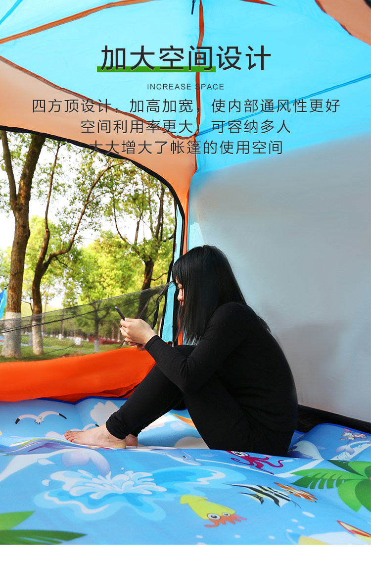 Tent Outdoor Camping Automatic Aluminum Alloy 2 Person 3-4 Double Tent Thickened Rainstorm-proof Picnic Camping Beach