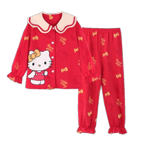 Mother-daughter parent-child pajamas childrens spring and autumn pure cotton girls New Years big childrens red princess home clothes for girls New Year