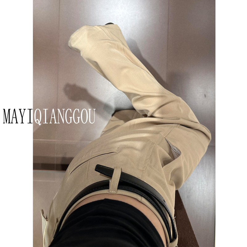 175 Tall Women Plus Size Khaki Suit Wide-Leg Pants High-Waisted Slimming Loose Casual Straight Pants