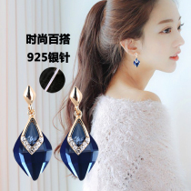 South Korea 925 silver fashion Crystal long earrings stud earrings female temperament personality feel versatile pendant ear jewelry Europe and America