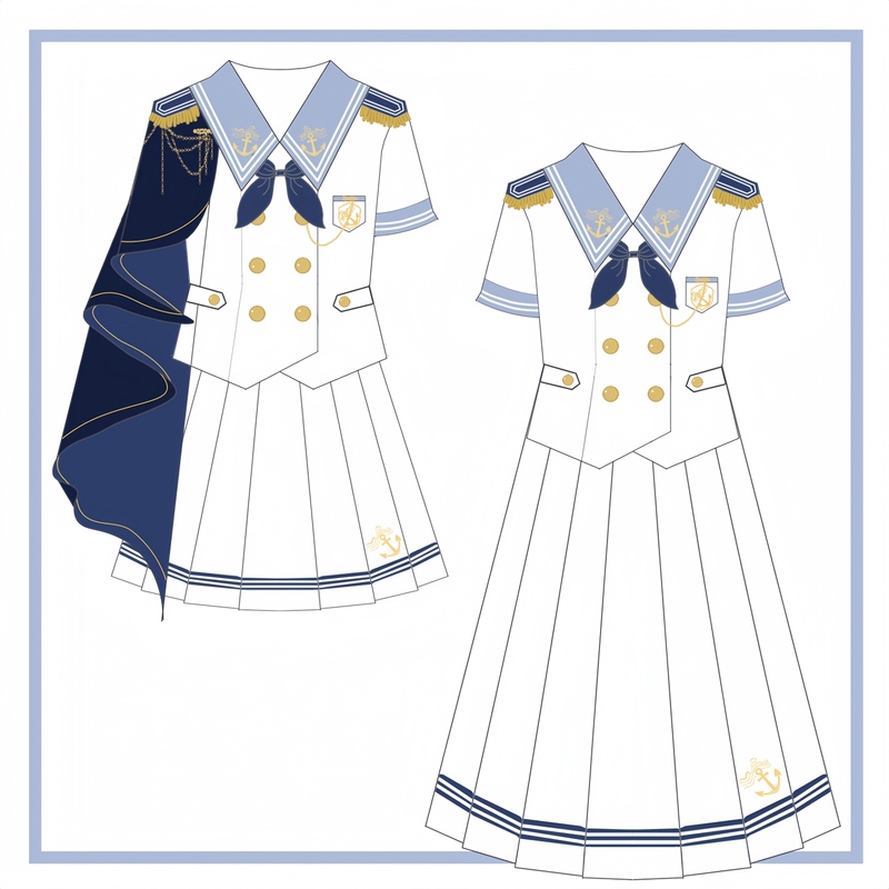 College Style Sailor Suit Set, Navy Style with Embroidered Sailor Collar, Vintage Shawl Style, Waist-Cinching, Slimming Jk Uniform