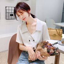 Retro suit collar shirt foreign style top girl French niche design sense v collar chiffon shirt shirt women Summer