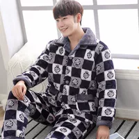 Ba lớp dày ấm áp lông cừu san hô bộ đồ ngủ nam áo khoác mùa đông flannel áo đơn mảnh áo khoác cotton shop thời trang nam