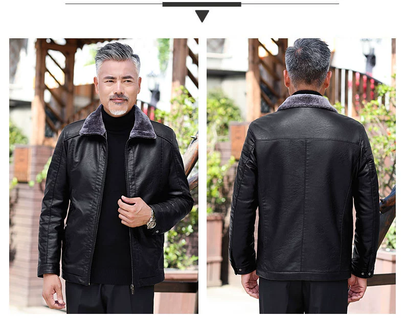Áo khoác mùa đông cho bố 40 tuổi 50 nam trung niên PU da mùa đông mới cộng với nhung dày 60 quần áo cotton áo khoác cặp