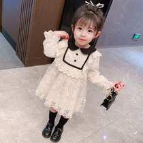 Girl Long Sleeve Dress Dress Spring Dress 2022 New Woman Baby Foreign Air Doll Collar Lace Princess Dress Child Skirt