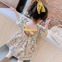 Girls Broken Flowers Short Sleeves Dress 2022 New Summer Dress Baby Pure Cotton Dew Back Princess Nepotism Vinocoy Dresses
