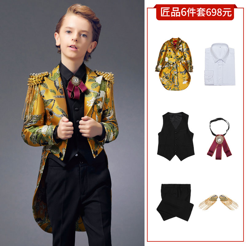 Childrens Tuxedo boy cài áo Inn Gió trai sàn catwalk chương trình phù hợp với hoa cậu bé phù hợp với áo thoáng mát mùa thu.