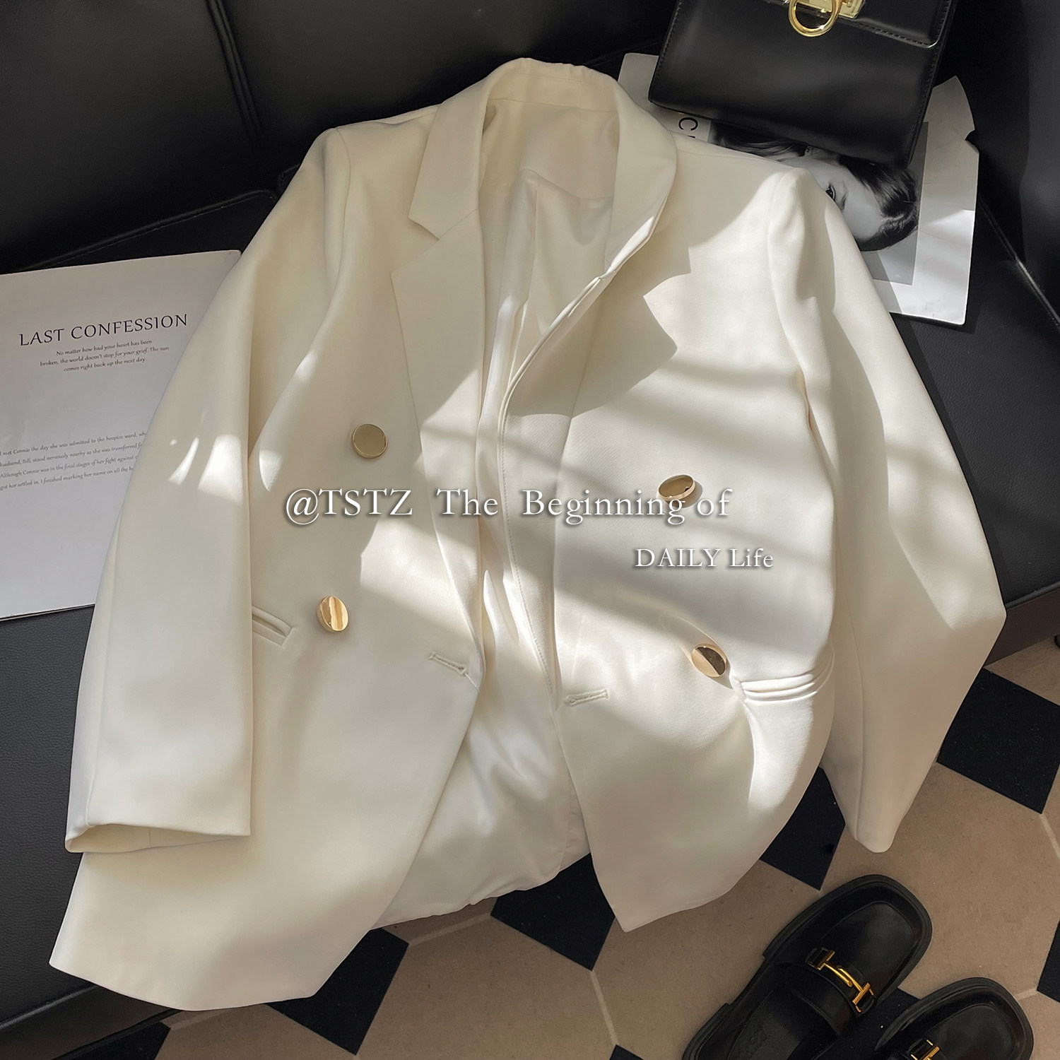 Tstz Asi self-made texture burst white suit jacket women's autumn design sense niche temperament suit