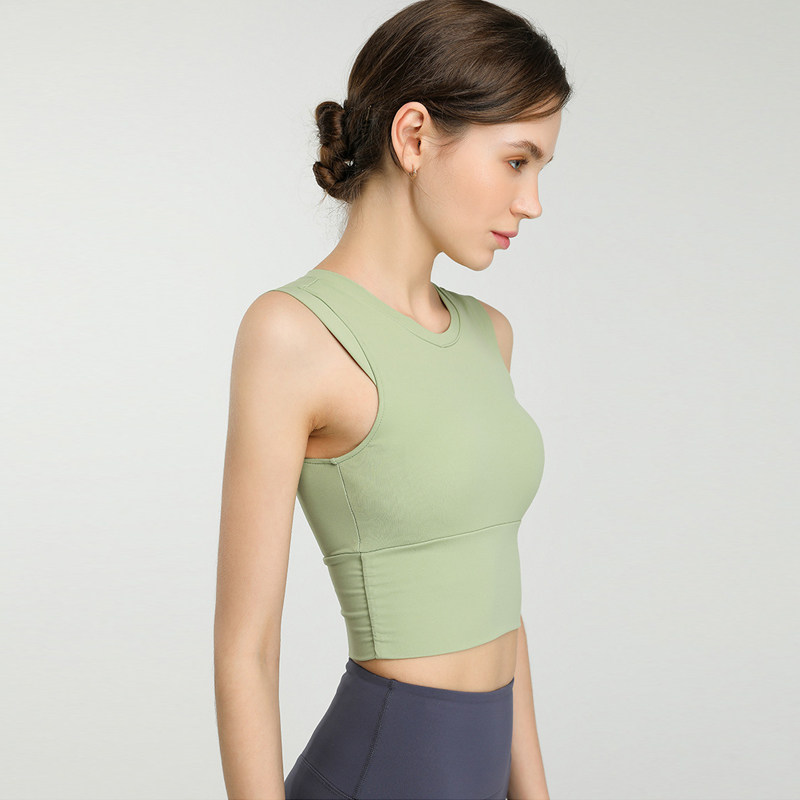 LULU yoga wear vest women's summer tight short sleeveless top women's high waist sports fitness vest with chest pad