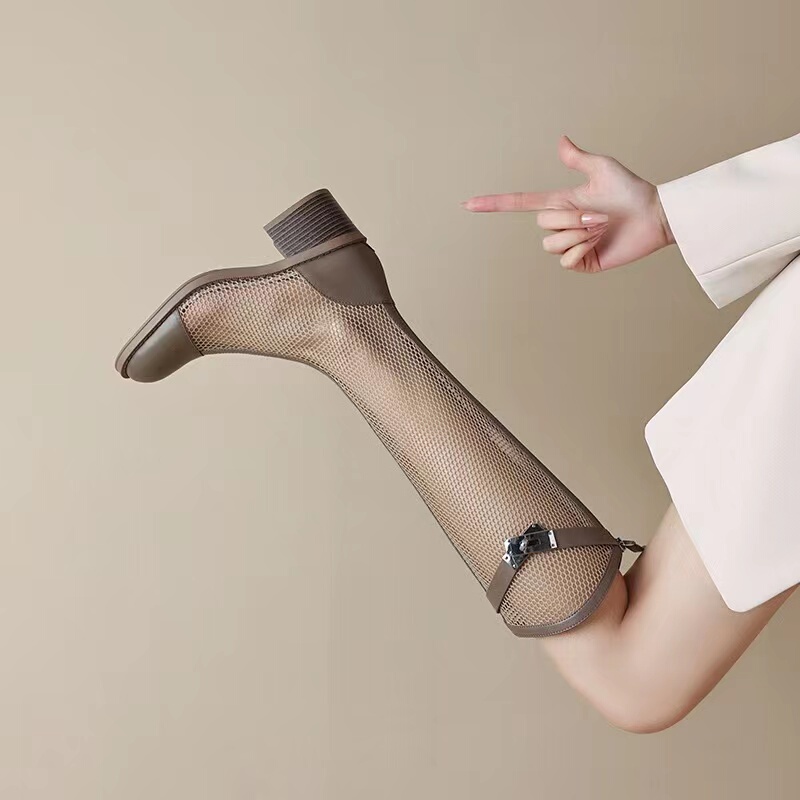 Comfortable Genuine Leather Mesh Hollow Sandals Women's Long Boots High-Heeled Boots Summer Thin Breathable Thick-Heeled High-Top Mesh Boots Comfortable Genuine Leather Mesh Hollow Sandals Women's Long Boots High-Heeled Boots Summer Thin Breathable Thick-Heeled High-Top Mesh Boots
