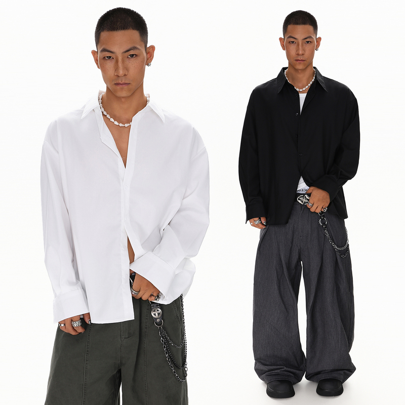 Betebule American-Style Solid Color Lapel Long-Sleeve Shirt for Men, Autumn Korean Casual Cleanfit Lazy Loose Shirt Betebule American-Style Solid Color Lapel Long-Sleeve Shirt for Men, Autumn Korean Casual Cleanfit Lazy Loose Shirt