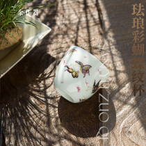 Jingdezhen hand-painted enamel butterfly teacup Tea cup Tea cup Tea cup Master cup Single cup handmade incense cup large