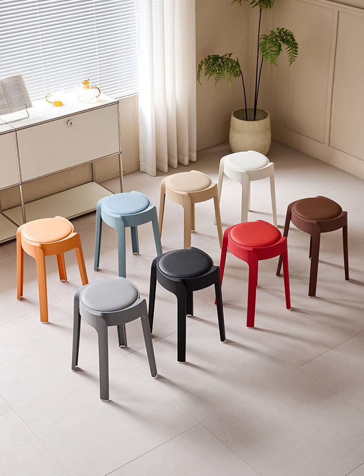 Ветряная мельница табурет 塑料凳子加厚家用大座面可叠放餐桌板凳高圆凳客人备用软包风车凳