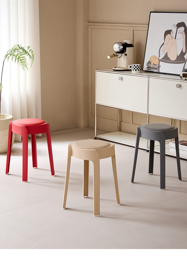 Ветряная мельница табурет 塑料凳子加厚家用大座面可叠放餐桌板凳高圆凳客人备用软包风车凳