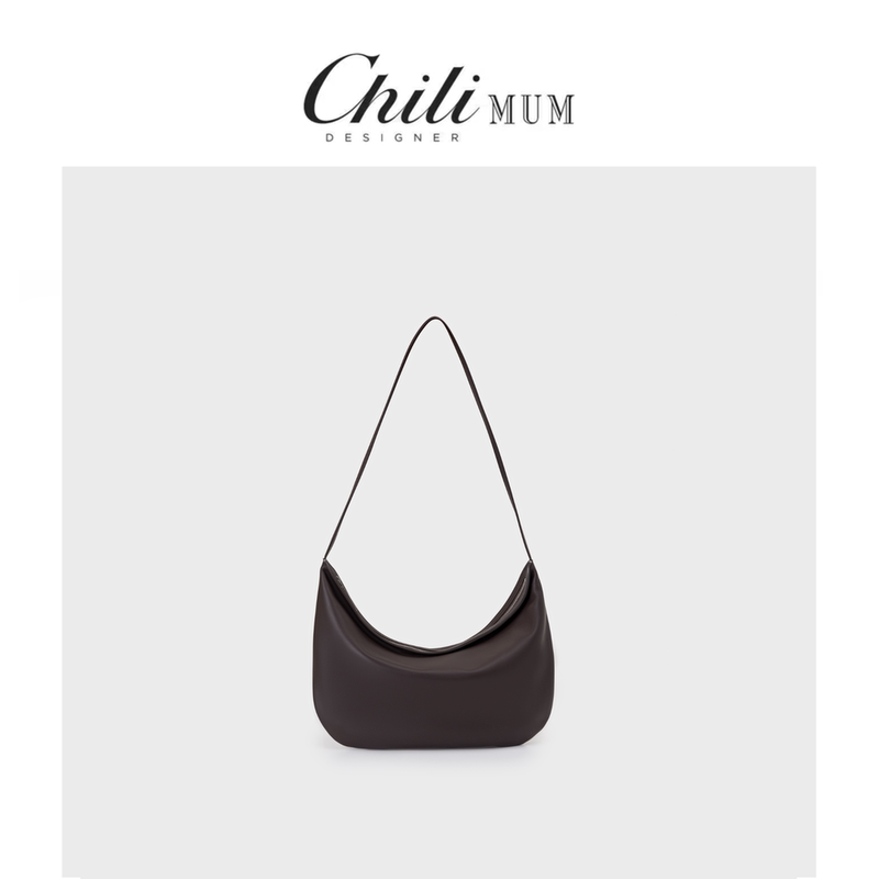 Chilimum Liora Dark Brown Half-Moon Bag Lambskin Hobo Bag Spring and Summer New Minimalist Crescent-Shaped Hobo Bag