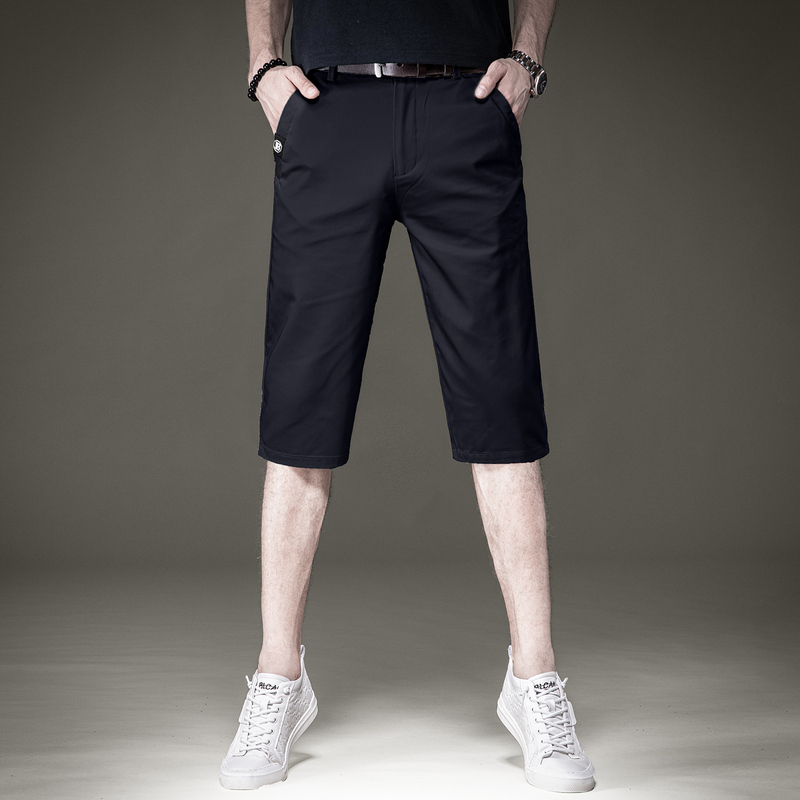 High-End Summer Ice Silk Thin Cropped Shorts for Men, Light Business Casual Mid-Length Pants, Men's Straight-Leg Versatile Loose Breeches