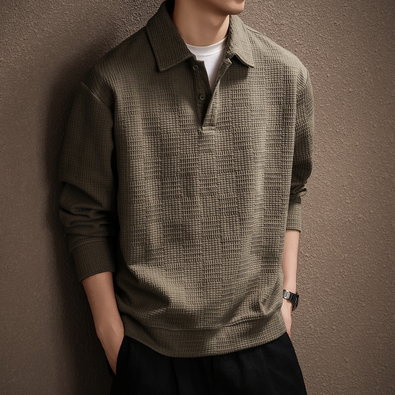 High-End French Woven Texture Polo Collar Sweatshirt for Men, 2026 Autumn New Style, Loose and Casual, Old Money Style Top High-End French Woven Texture Polo Collar Sweatshirt for Men, 2026 Autumn New Style, Loose and Casual, Old Money Style Top