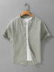 Casual Business Style Small Stand-Up Collar Linen Short-Sleeved White Shirt Men's Round-Neck Cotton and Linen Casual Shirt Collarless Top