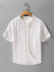 Casual Business Style Small Stand-Up Collar Linen Short-Sleeved White Shirt Men's Round-Neck Cotton and Linen Casual Shirt Collarless Top