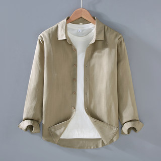 Light Luxury High-End Tencel Linen Men's Long-Sleeve Shirt with 3D Cut, Loose Fit, Turn-Down Collar, Casual Shirt with a Relaxed Feel