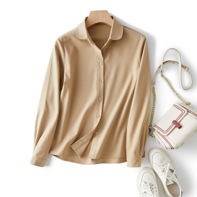 Autumn and Winter Simple and Elegant Versatile Layered Thickened Brushed Micro-Cashmere Wool Peter Pan Collar Long-Sleeve Women's Shirt Autumn and Winter Simple and Elegant Versatile Layered Thickened Brushed Micro-Cashmere Wool Peter Pan Collar Long-Sleeve Women's Shirt