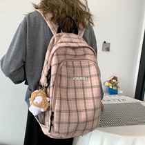 Hong Kong Special Cabinet School Bag Han Middle School Student Son Canvas Plaid Large Capacity High School Student Tide Backpack Double Shoulder Bag