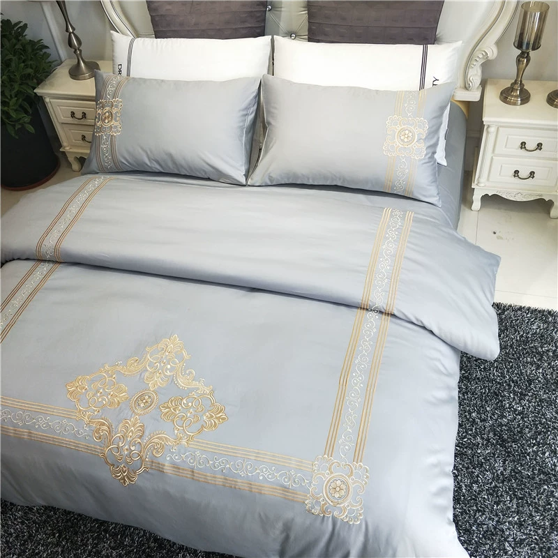 Tide thương hiệu châu Âu và Mỹ phong cách thêu bông denim đen satin 60 mét giường 1.8m bông áp dụng tờ - Bộ đồ giường bốn mảnh