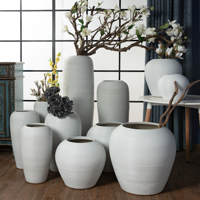 Retro Jingdezhen handmade ceramic ground floor large vase Living room drying flower pottery jar decorations inserts emulated floral art pendulum