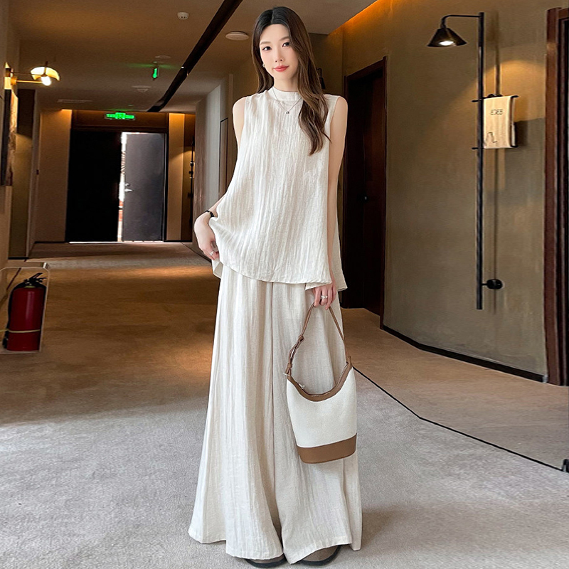 Maternity Suit, Summer Loose Sleeveless Vest Top, Wide-Leg Two-Piece Set, Does Not Show Pregnancy, Fashionable and Trendy Mom's Pregnancy Outfit