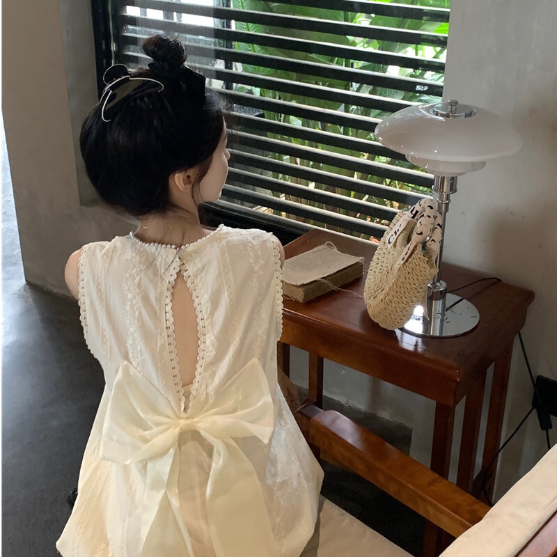 Maternity Dress 2026 New Style Bow Lace Delicate Hollow Pearl Collar Sleeveless Maternity Dress Summer Trend
