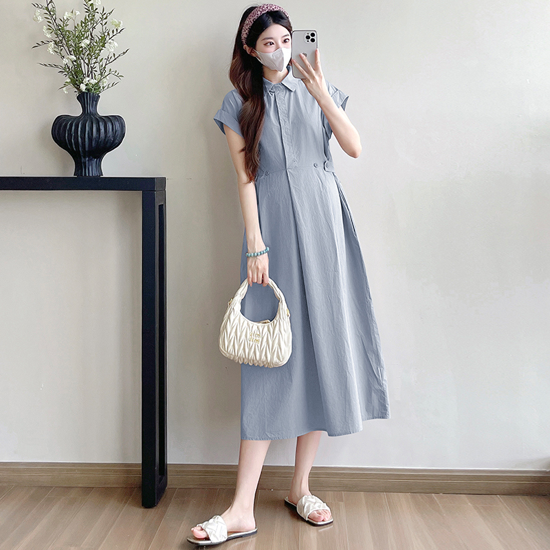 Maternity Summer Wear 2026 New Style Maternity Shirt Dress Mid-Length Collared Maternity Dress Summer Pregnancy Outfit