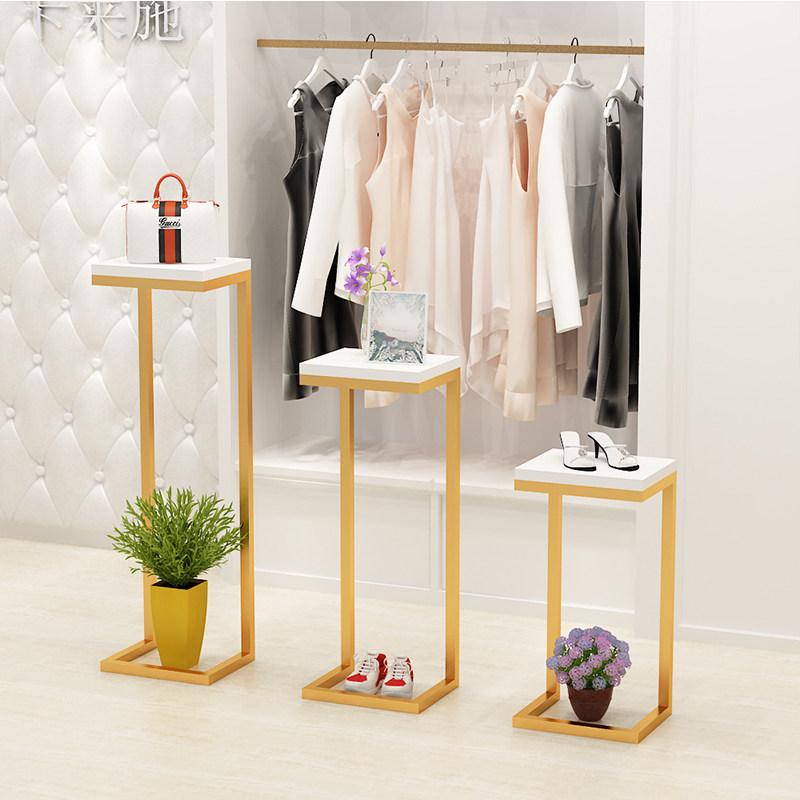 Mall Clothing Store Show Show Golden Floor Showcase High And Low Shoe Bag Display Rack Upscale Middle Island Cabinet Running Water Desk-Taobao