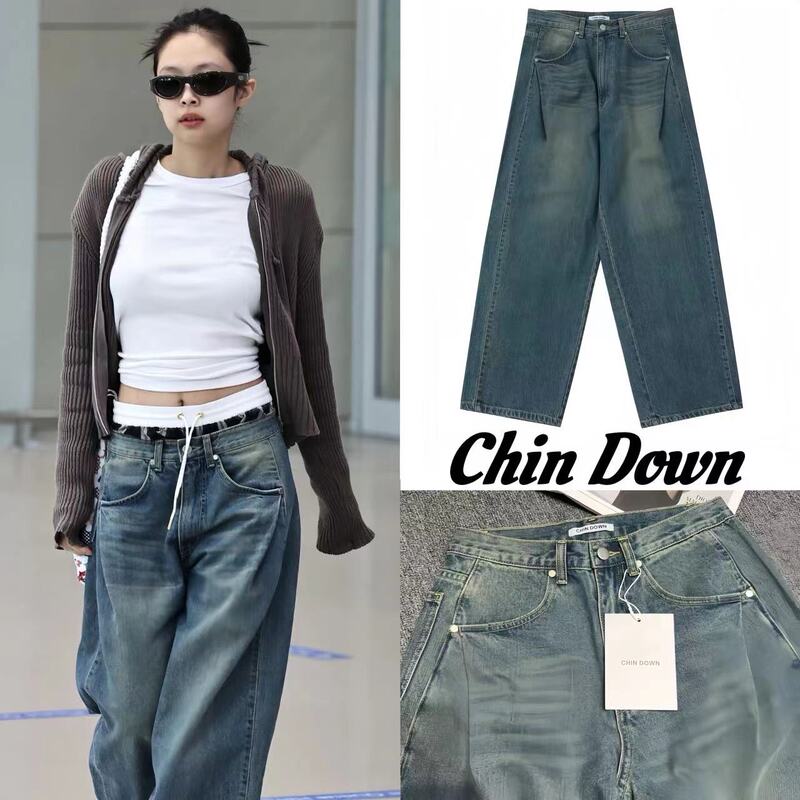 【Authentic in Stock】Chin down Jennie Style Street Fashion Washed Loose Jeans for Women