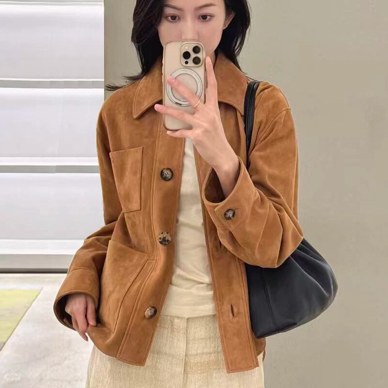 Autumn and Winter Brown Suede Leather Jacket