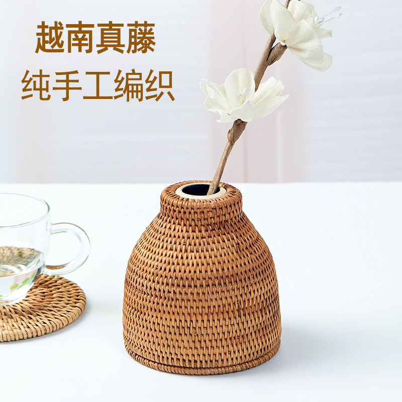 Japanese flower ware Vietnamese rattan weaving handmade celadon ceramic vase Zen flower arrangement tea table flower arrangement water pot s