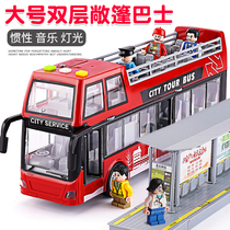 Large drop-resistant open door convertible double-decker tourist bus bus Children Baby simulation car model toy