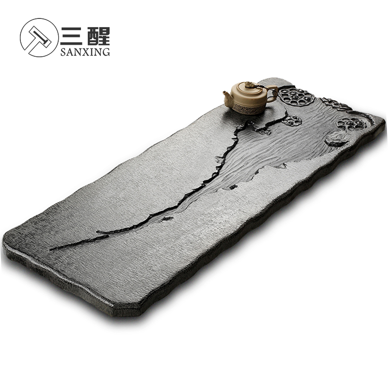 Three wake master works natural black gold stone tea plate creative whole household simple tea set drainage black gold stone tea table