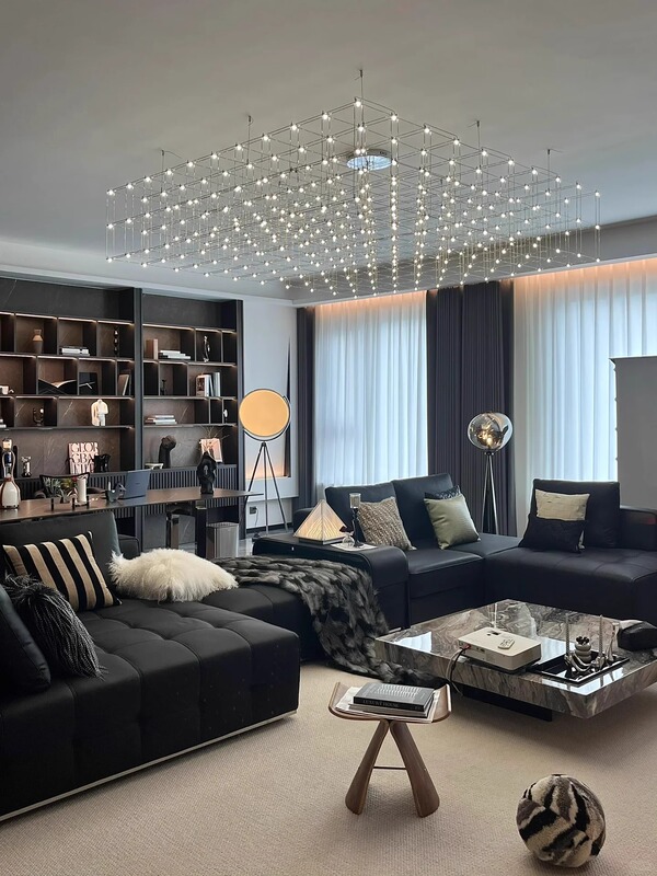 Living Room Chandelier with a High-End Feel, Starry Sky Firefly Light Cube, High-End Italian Minimalist Dining Room Home Ceiling Light