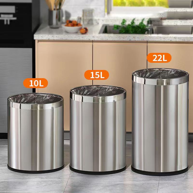 304 Stainless Steel Trash Can, Thickened, for Home Kitchen, Living Room, Bathroom, Large Capacity, Lidless, Double-Layer, for Hotel and Office Use