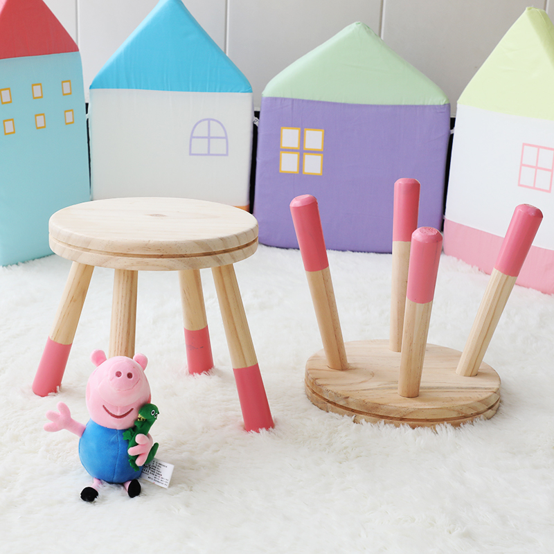 Nordic Solid Wood Small Stool Small Bench Pine Wood Solid Wood Short Stool Fashion Round Stool Cute Children Sofa Stool Chair