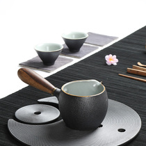 Quiet black sandalwood handle gongway Cup Handmade coarse pottery tea Haiyuan pottery tea division kung fu tea set accessories ceramics