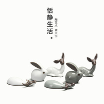 Quiet life tea pet ornaments tea set accessories tea ceremony Tea play Gao Kiln imitation Ru kiln tea pet special small open film Tea play