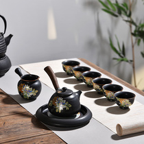 Quiet life Japanese kung fu tea set retro black pottery side pot bearing home simple Ru kiln ceramics