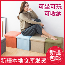 Xinjiang storage stool containing stool foldable changing shoes stool finishing containing box home hemp cloth changing shoes stool