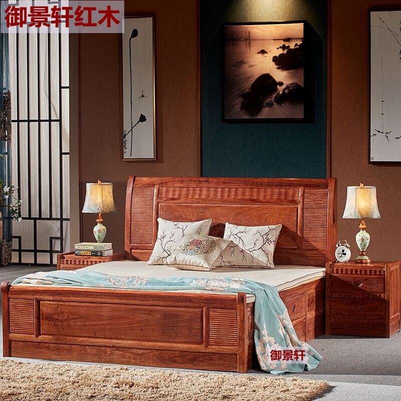 All solid wood bed rosewood new Chinese style 15m 18m double bed storage bedroom wedding bed mahogany furniture
