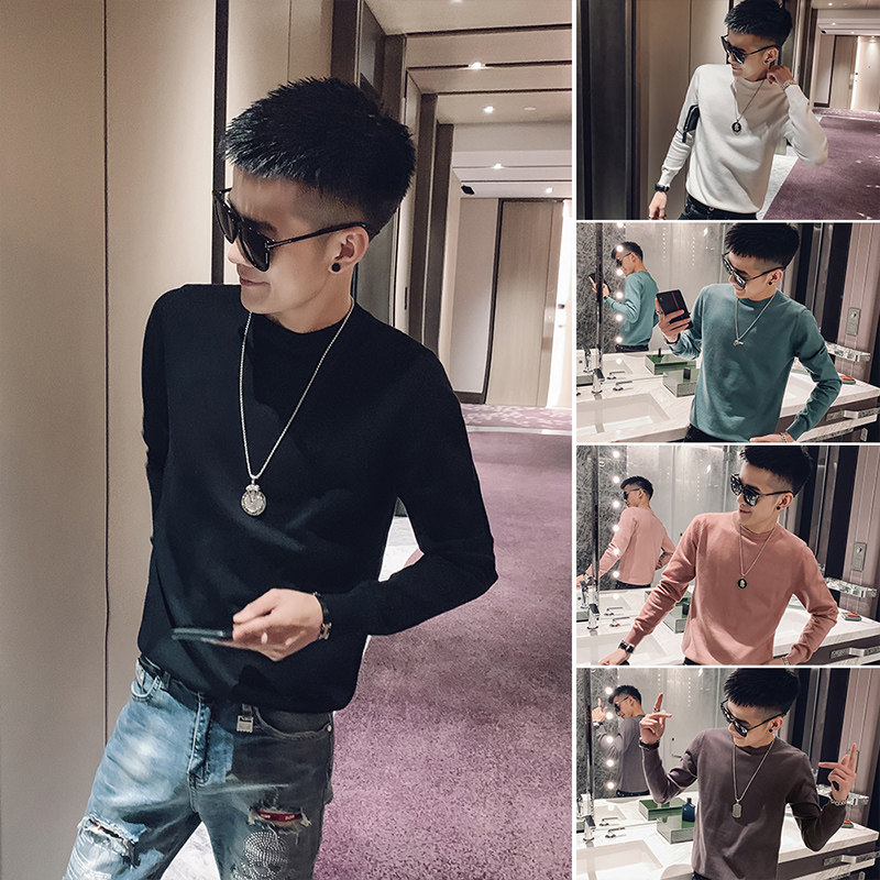 2020 new spring autumn knitted sweater men Korean fashion fashion wild solid color base shirt autumn clothes