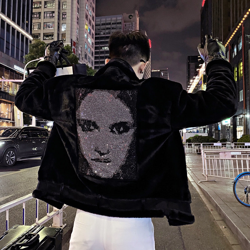 Lamb plush cotton clothes male tide ins Tide brand winter thick Korean version of the trend Ruffian handsome coat 2021 new cotton-padded jacket